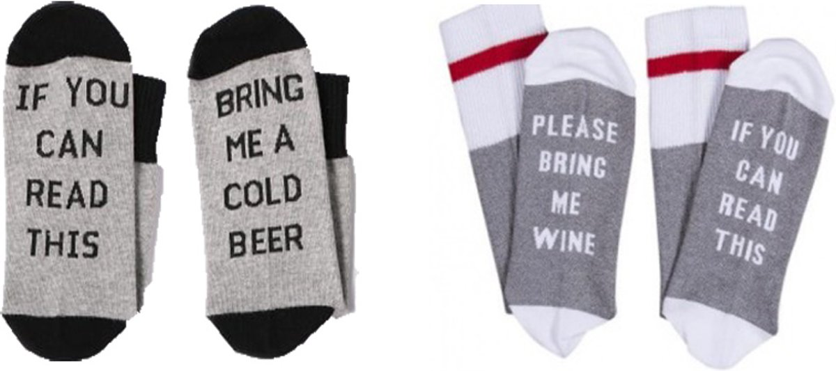 SOKKEN MET GRAPPIGE TEKST BRENG ME WIJN BIER 2 PAAR